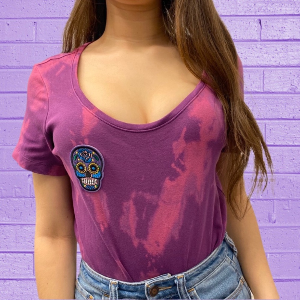 Sugar Skull Purple Custom Bleached Tee